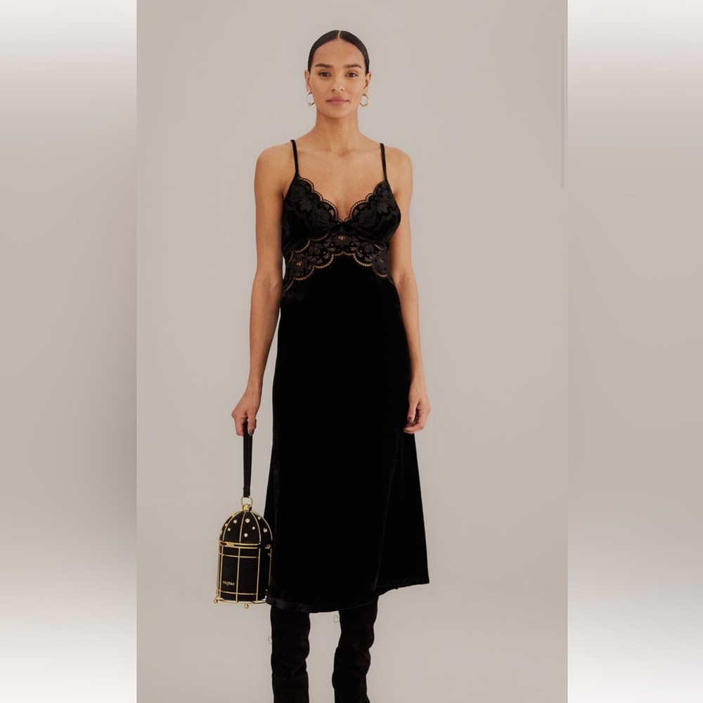 Farm Rio Black Richelieu Velvet Slip Dress, small, never worn - new with tags